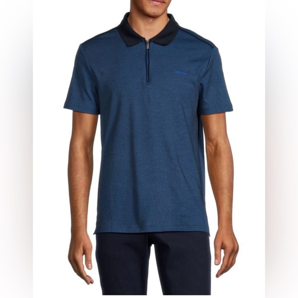 NWT CALVIN KLEIN Contrast Zip Polo Shirt Cotton Blend In Navy Size XXL